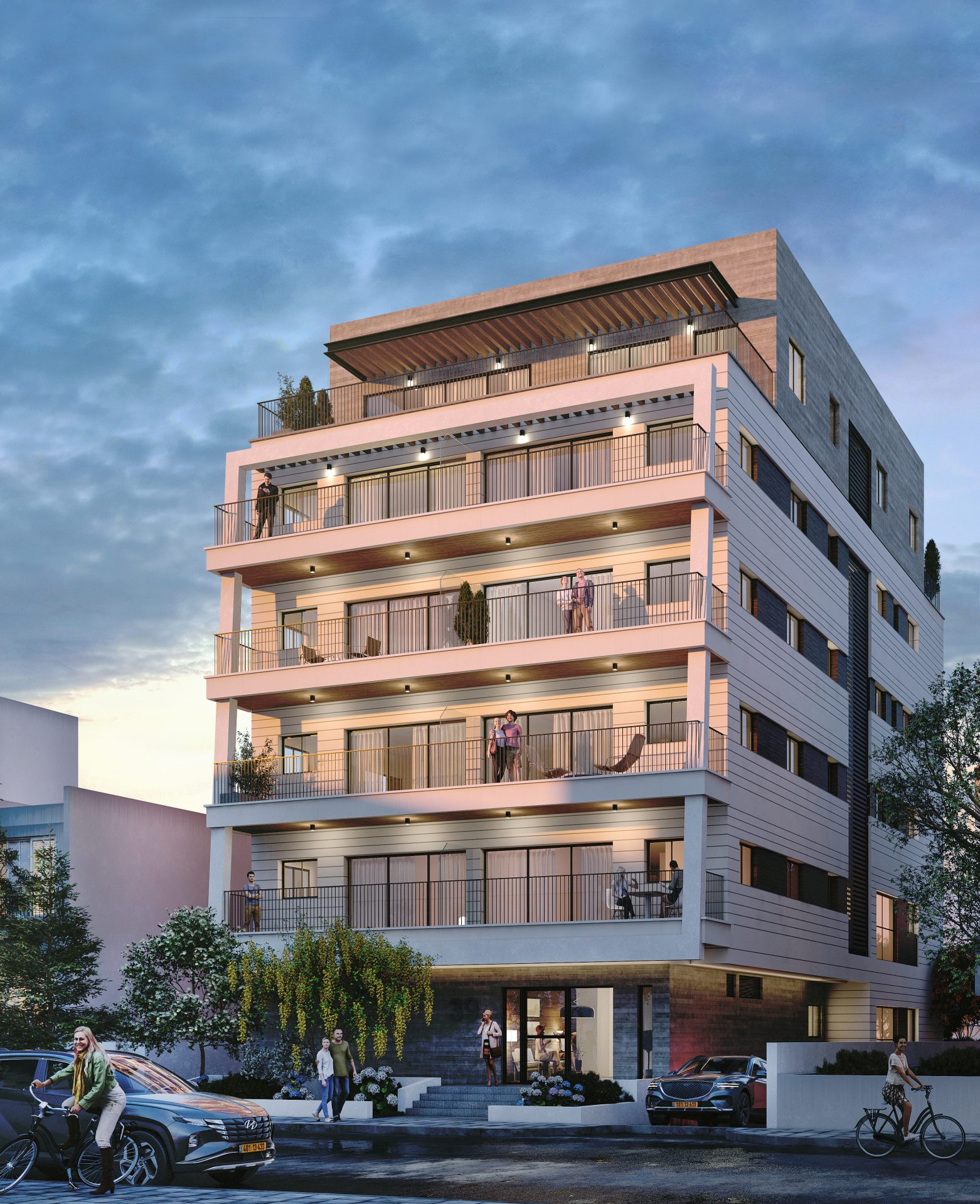 Ze'ev Jabotinsky St 39 Holon 2023- front view at dusk 1b